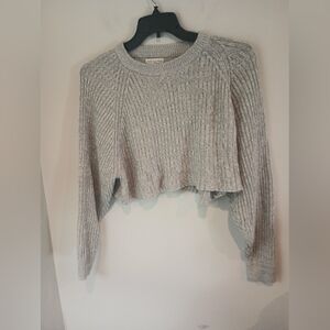 Aeropostale Light Gray Cropped Ribbed Crewneck Sweater